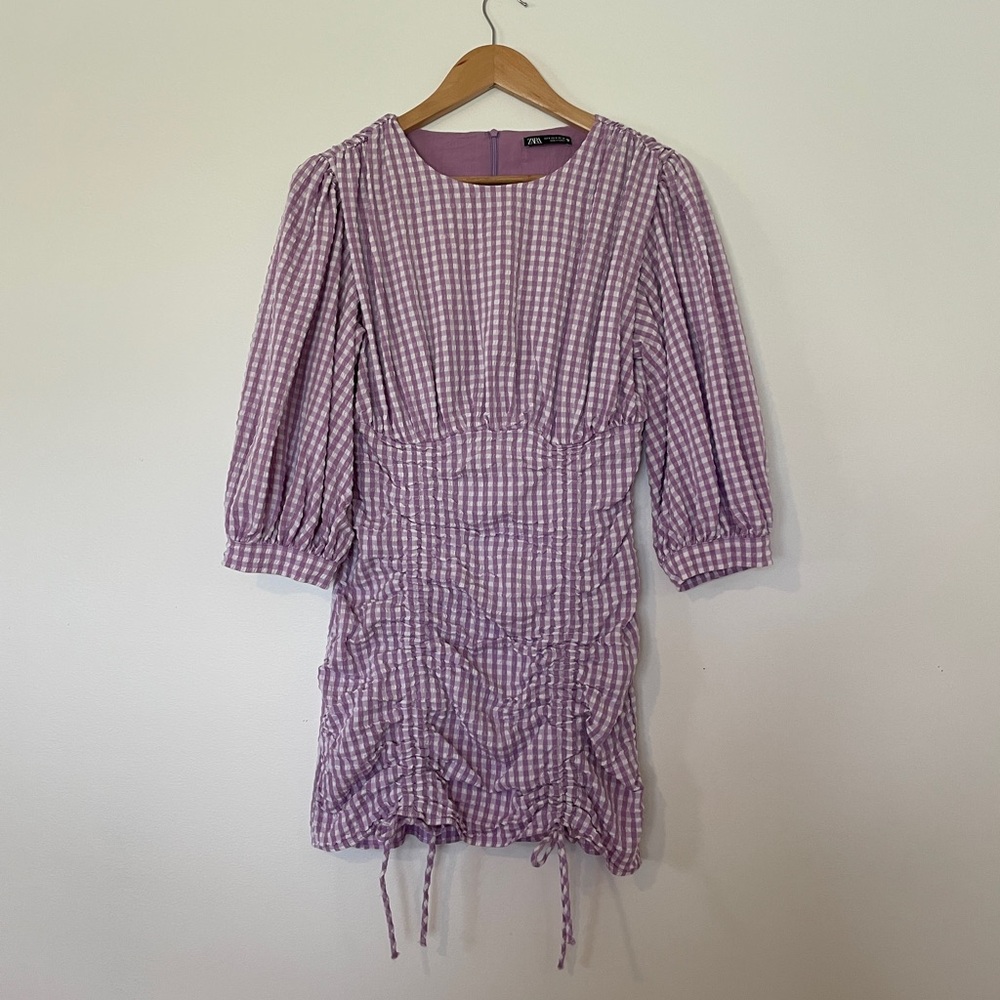 Zara Lavender Gingham Long Sleeve Dress